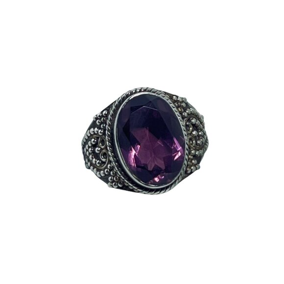 Vintage Sterling Silver Oval Pink Glass Ring Sz 6 1/2 (R137) - Picture 1 of 8